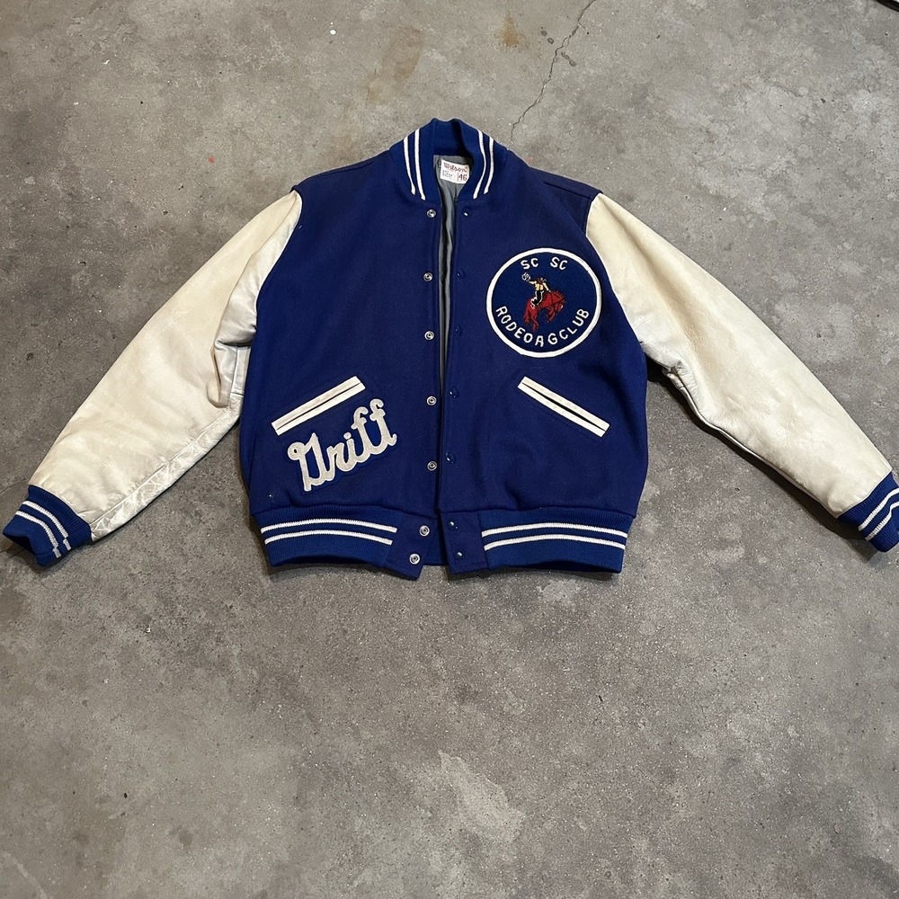 Vintage 70s Wilson‎ Varsity Letterman Jacket Men's Wool Leather Rodeo Ag Club L